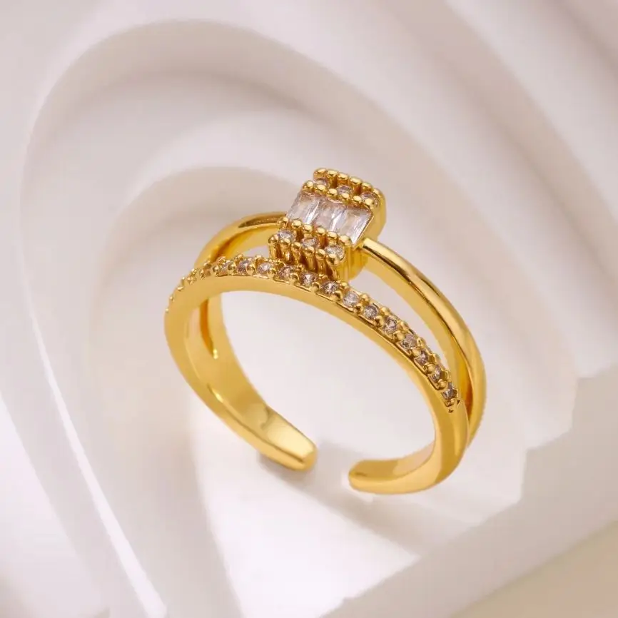 Crystal Rings 18K Gold Plated Stainless Steel Zircon Ring