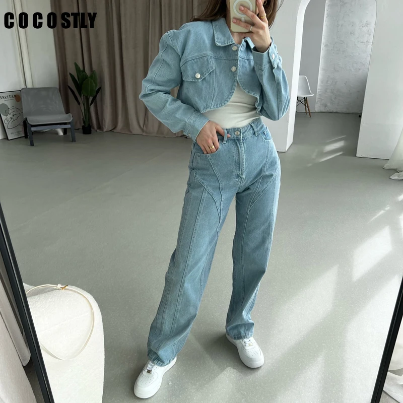 

2023 Autumn Jeans Jacket Women Cropped Denim Jacket Vintage Sexy Streetwear Short Jeans Coat Female Tops Veste Printemps Femme