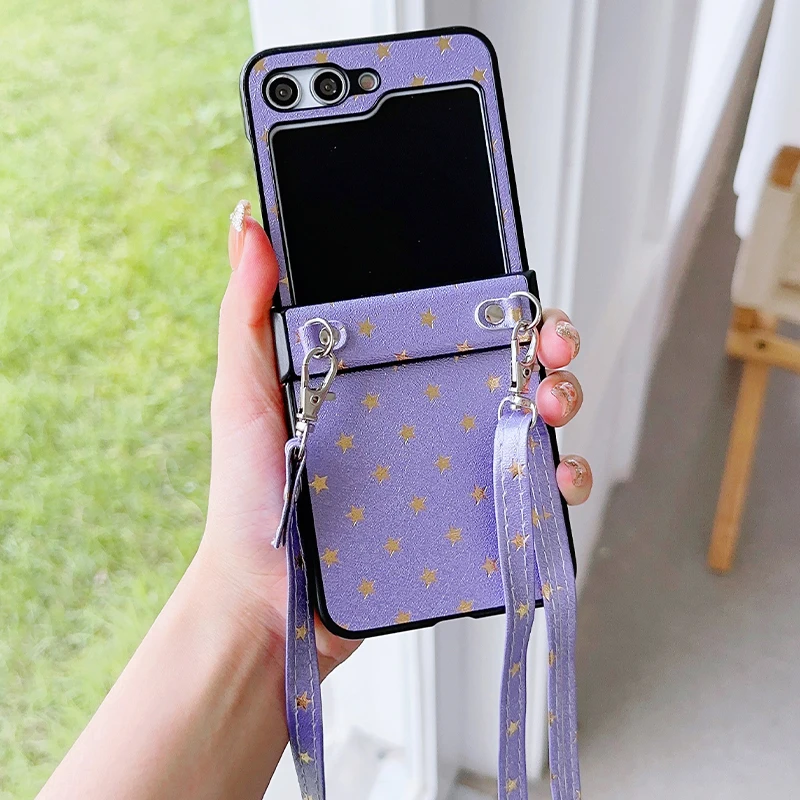 

For Samsung Galaxy Z Flip 5 4 3 Crossbody Lanyard PU Leather Phone Case Shockproof Bumper Back Cover For Samsung Galaxy Z Flip 5