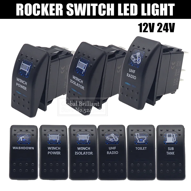 1pcs 12v 24v Waterproof Car Boat Caravan Rocker Switches Toggle Switch Bar Style Blue Toggle
