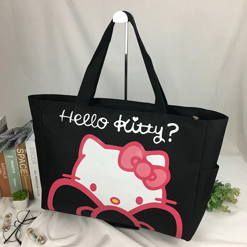 

Hello Kitty Large Fashionable Canvas Bag Portable Waterproof Travel Bag Large Capacity Folding Shopping Bag Shoulder Mommy Bag