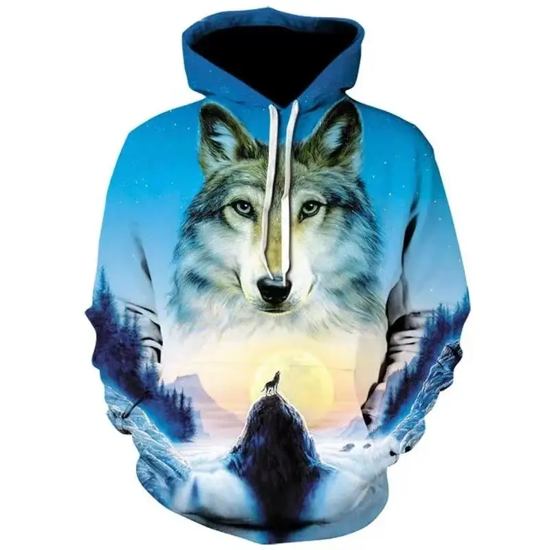 thumbnail image 1 of Sudadera con capucha para hombre con estampado 3D de lobo amante de la moda de otoño 2023, sudadera holgada de otoño, marca divertida de calle, 1 of 5