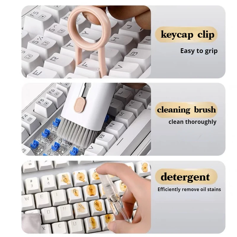 7-in-1 Computer Keyboard Cleaner Brush Kit Earphone Cleaning Pen For Headset iPad Phone Cleaning Tools Cleaner Keycap Puller Kit