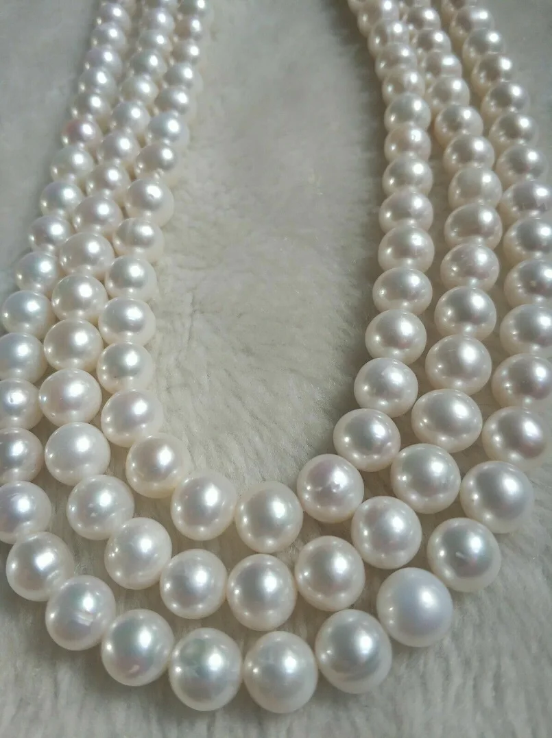 

50 inch Gorgeous AAA 9-10mm round south sea white pearl necklace 14K Gold Clasp