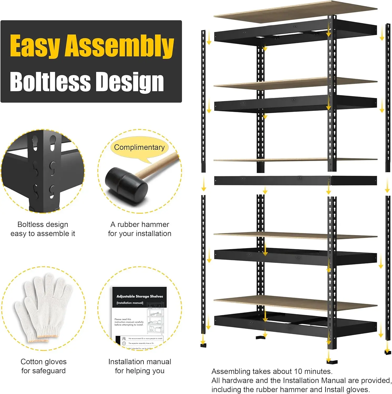 48" x 24" x 72" Heavy Duty Storage Shelves - 5 Tier Adjustable Garage Storage Shelving, Metal Storage Utility Rack She 5