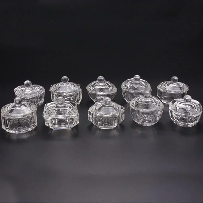 Nail Powder Manicure Tools Nail Tools 1PC Crystal Glass Clear Acrylic Small Octagonal Powder Liquid Nail Cup Dappen Dish Lid Bowl Cup Holder Equipment Nail Tools