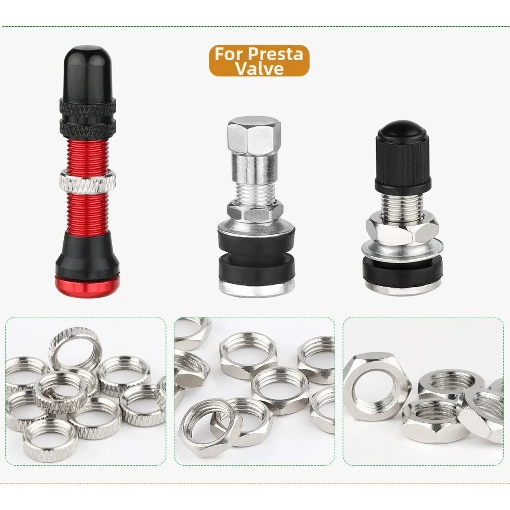 10pc 자전거 밸브 너트 잠금 링(프레스타 밸브용) 슈레이더 밸브 스템용 12x4mm 너트 피팅 자전거 이너 튜브 유지 보수용