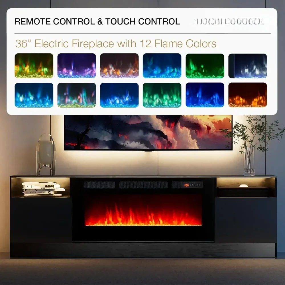 Fireplace TV Stand with 36" Electric Fireplace, LED Light Entertainment Center, Modern Wood Texture Entertainment Stand 5