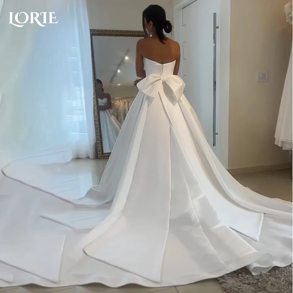 LORIE Elegant Satin Wedding Dresses Strapless A-Line Beach Bridal Gown Sweetheart V Corset Simple Customized Bow Bride Dress2026