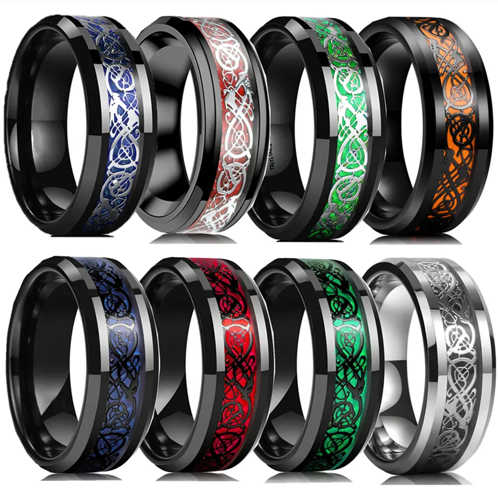 6 stuks herenringen, roestvrij staal, zilver, zwart, draaibaar