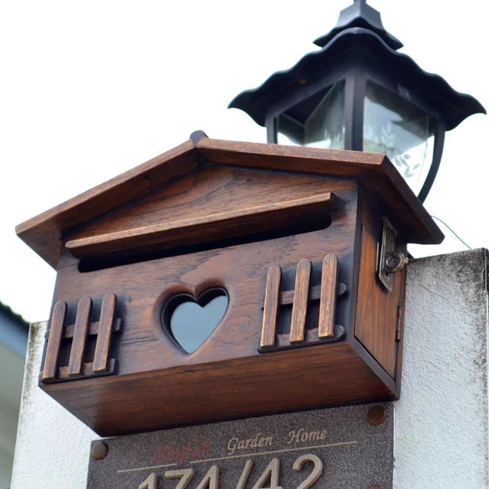 Outdoor Wooden Mailbox Villa Wall Mounted with Lock Suggestion Bamboo Office