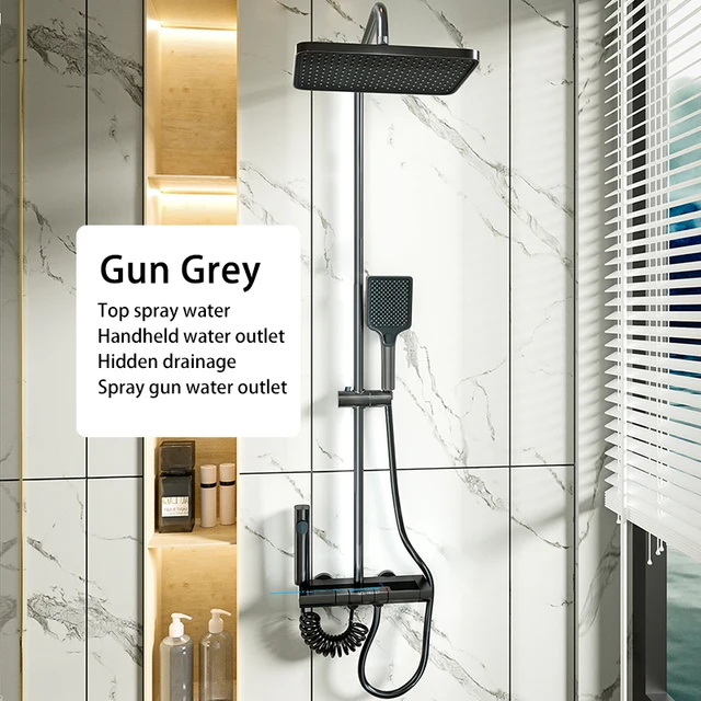 Bathroom Shower Multifunctional Pressurization Rain Faucets System Sets Digital Display Piano Button Ambient Light Shower Set 7