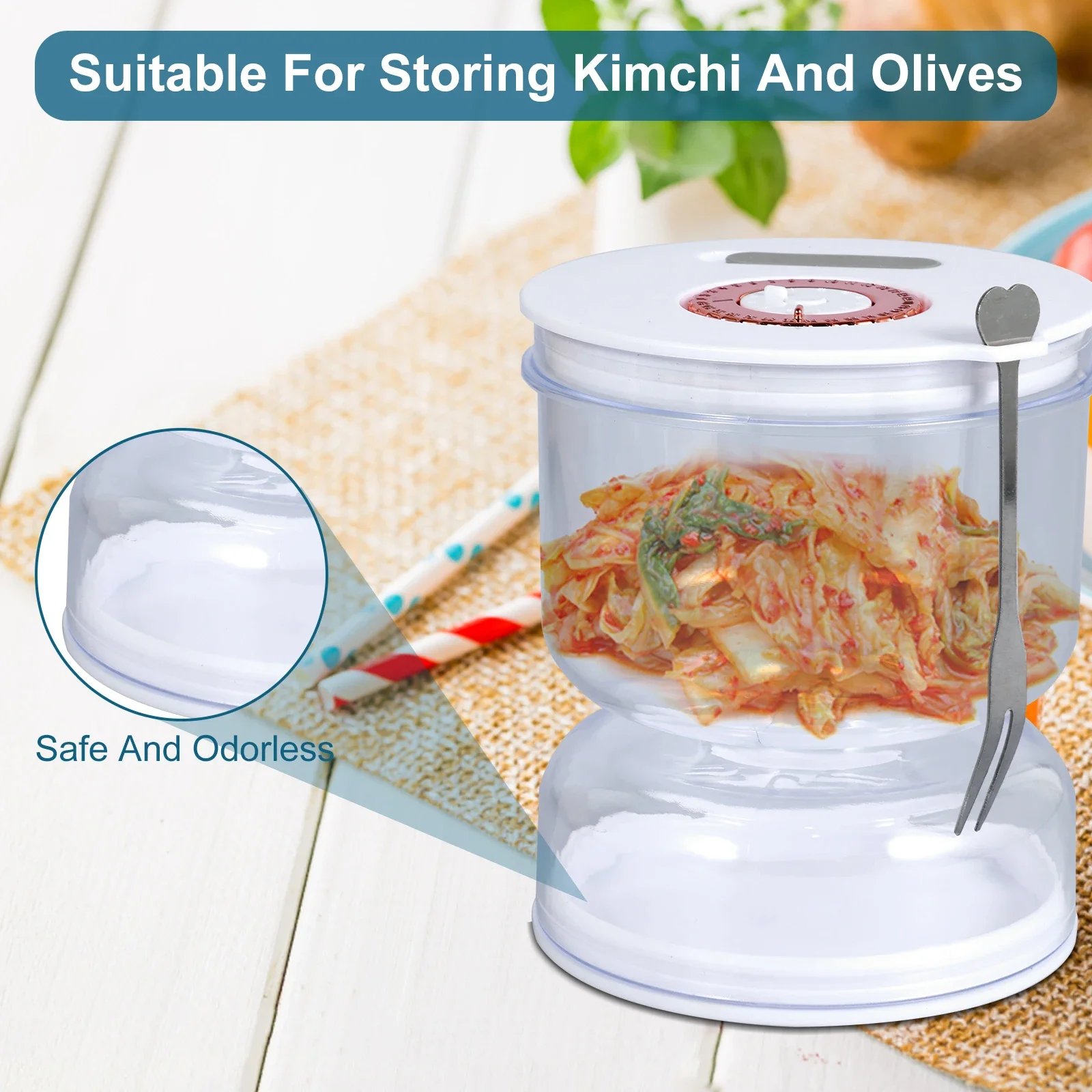 200ml Pickles Jar w Stainless Steel Fork Dry and Wet Dispenser Pickle and Olives Hourglass Jar Cucumber Container Kitchen Tools 3