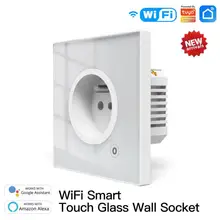 

WiFi Smart Plug EU/UK/FR Wall Socket Power Monitor Timing Function Smart Life Tuya App Remote Control Glass Panel Blue Backlight