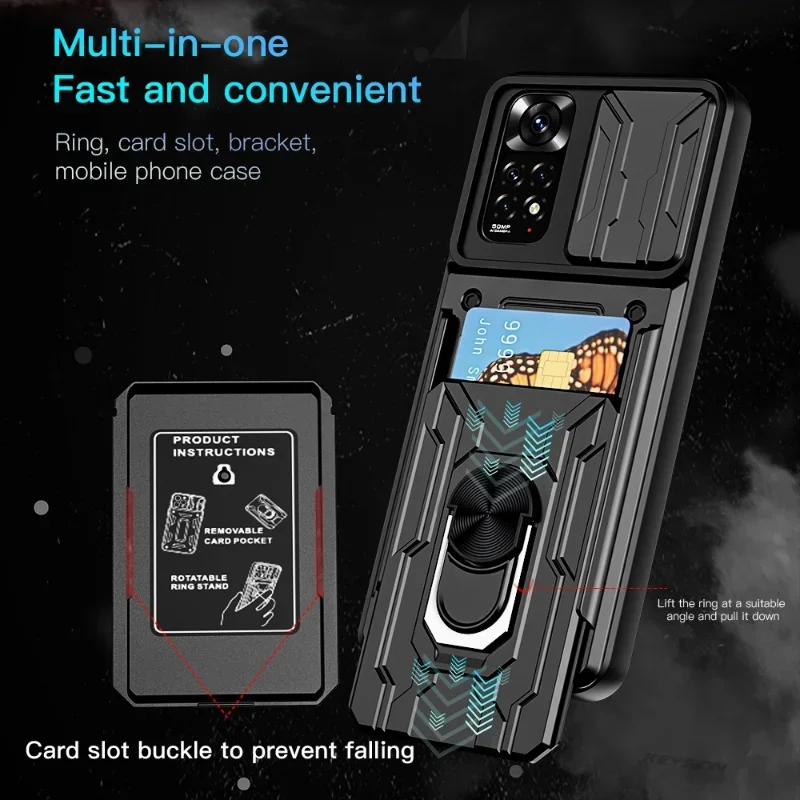 Luxury Shockproof Case with Rotation Metal Ring Stand and Card Slot