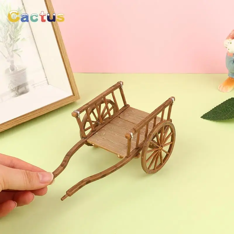 1pcs Miniature Simulation Cart Models Barrows Pulling Cart Dollhouse Garden Furniture Micro Landscape Kids Pretend Toys
