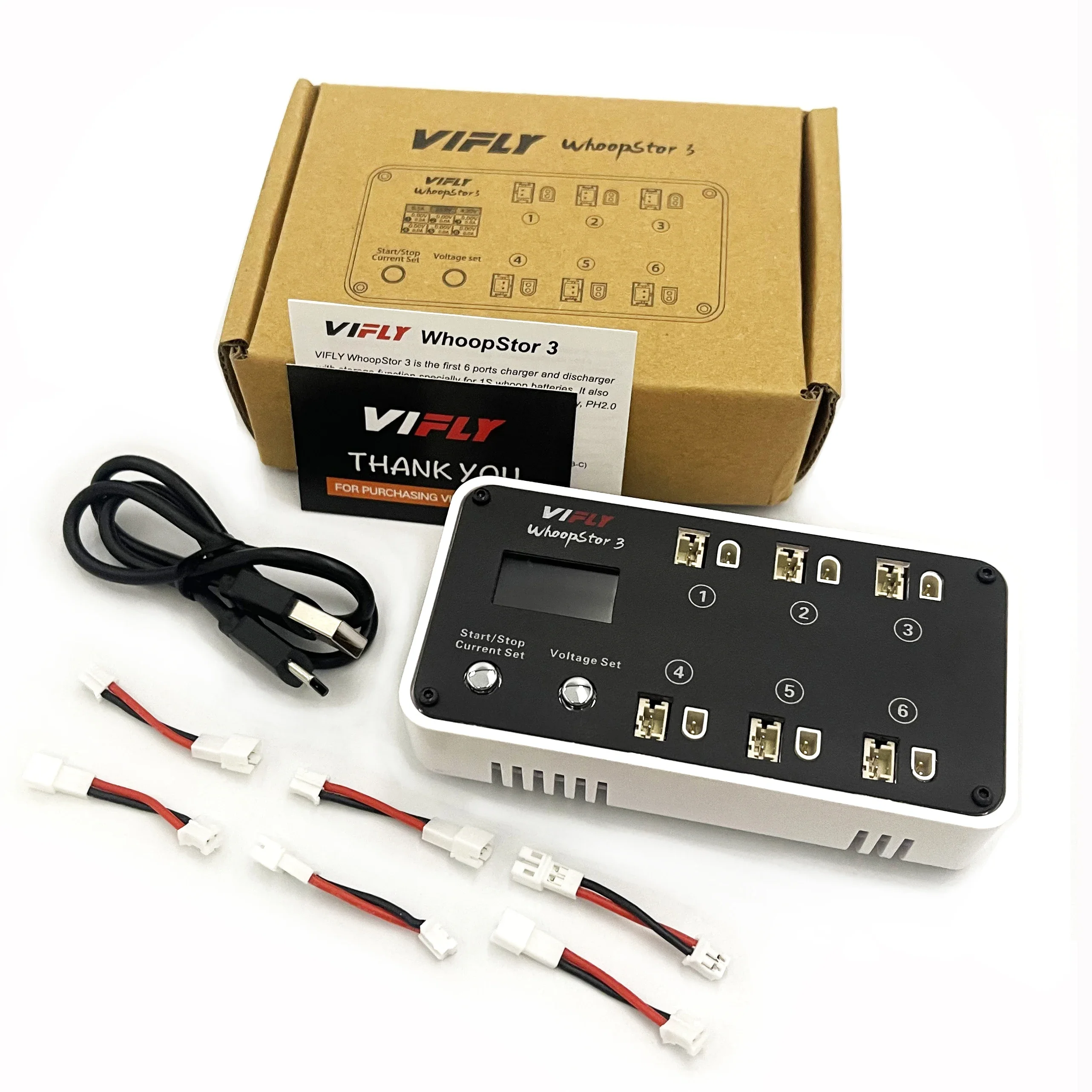 

VIFLY WhoopStor 3 V3 6 портов 1S LIPO LiHV зарядное устройство разрядник для аккумулятора с ЖК-дисплеем для FPV дрона BT2.0 PH2.0