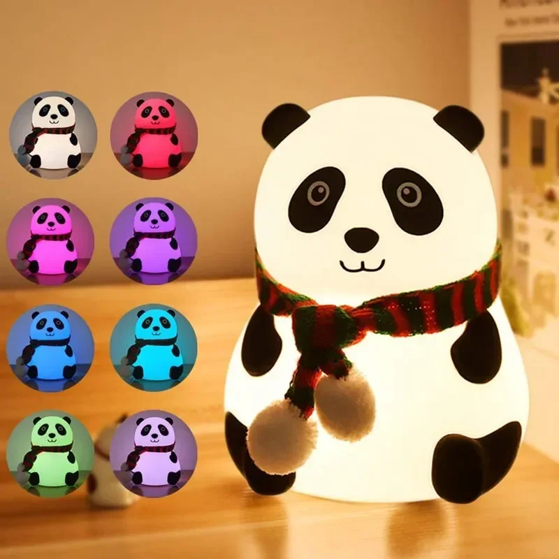

7 Color Changing Panda Night Light USB Rechargeable Tap Control Nursery Lamp Soft Silicone For Kids Toddlers Bedroom Bedside