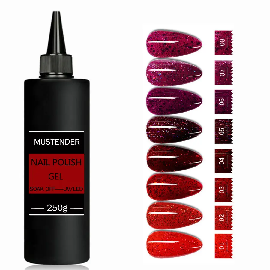 250g/Bottle Big Volume Red Color Nail Gel Polish Colored Diamonds