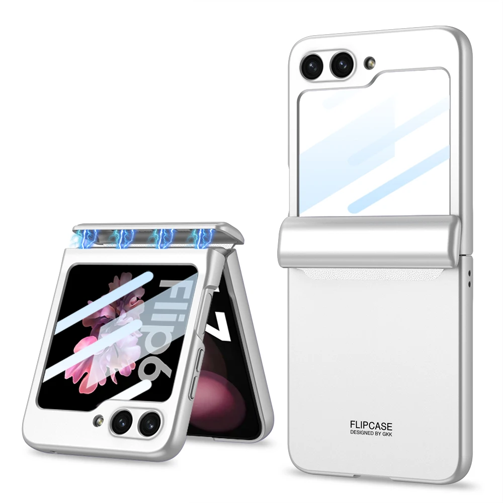 Magnetic Hinge Protection Matte Shockproof Hard Phone Case with Outer Screen Glass