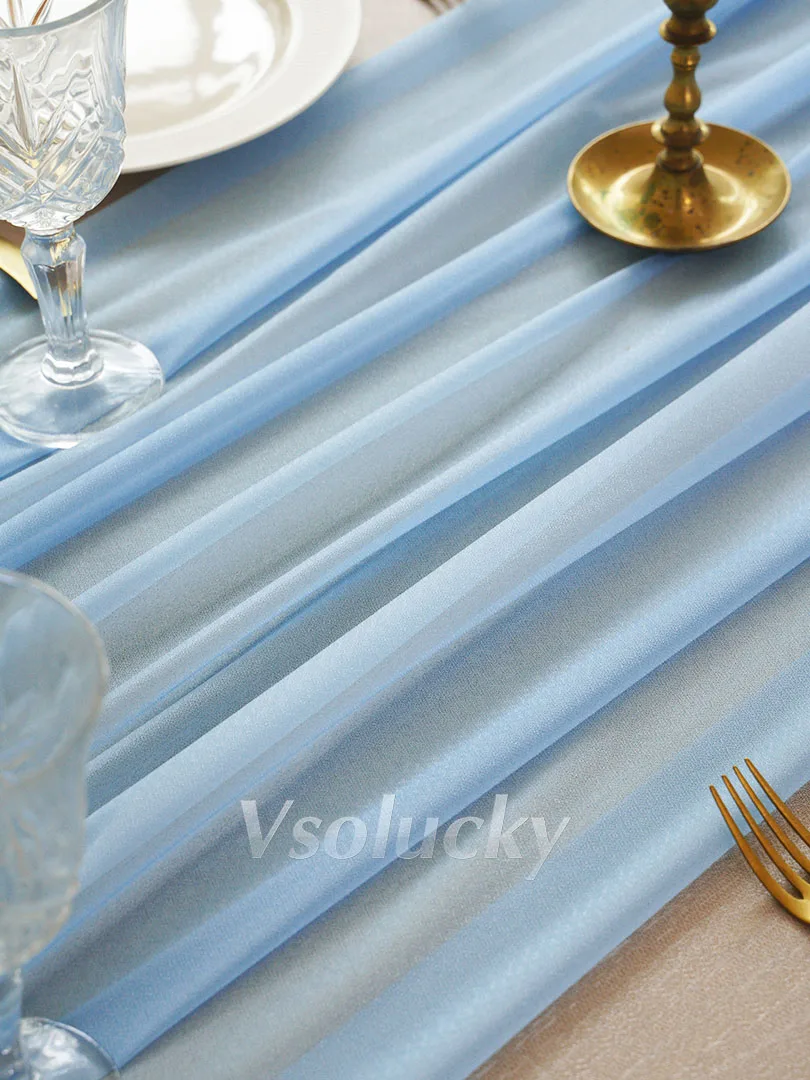 Light Blue Sheer Table Runner for Celebrations and Home Decor