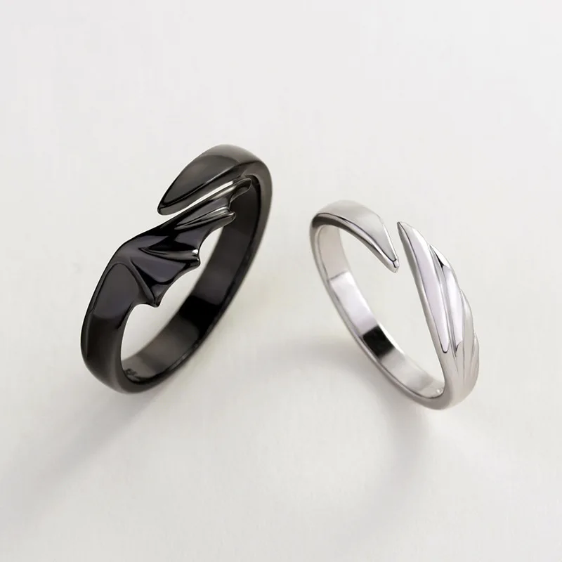 Ins New Hip Hop Angel and Devil Couple Rings Men Women Korean Simple Black White Student Gift Jewelry for Engagement Accessary 1