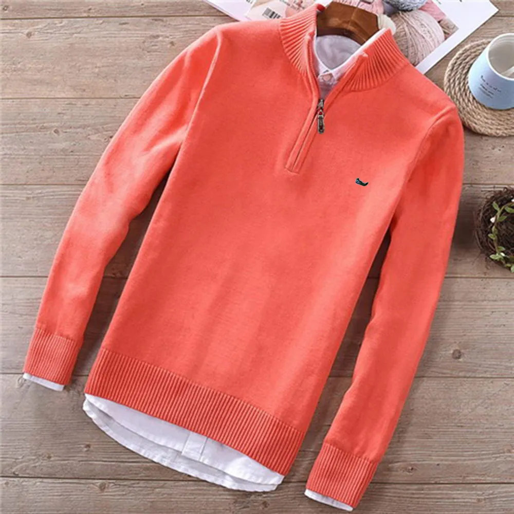 

High Quality Autumn Winter Sweaters 100% Cotton Men's Cardigan Half High Neck Zipper Pullover Jacket Business Knitted Sweater