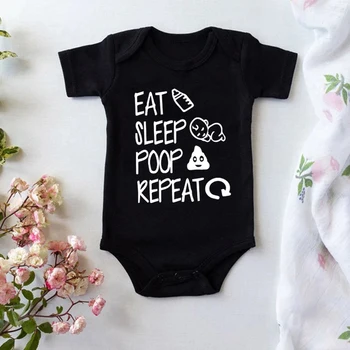 Baby Romper – Funny "Eat Sleep Poop Repeat" Short Sleeve Bodysuit (0–24M)