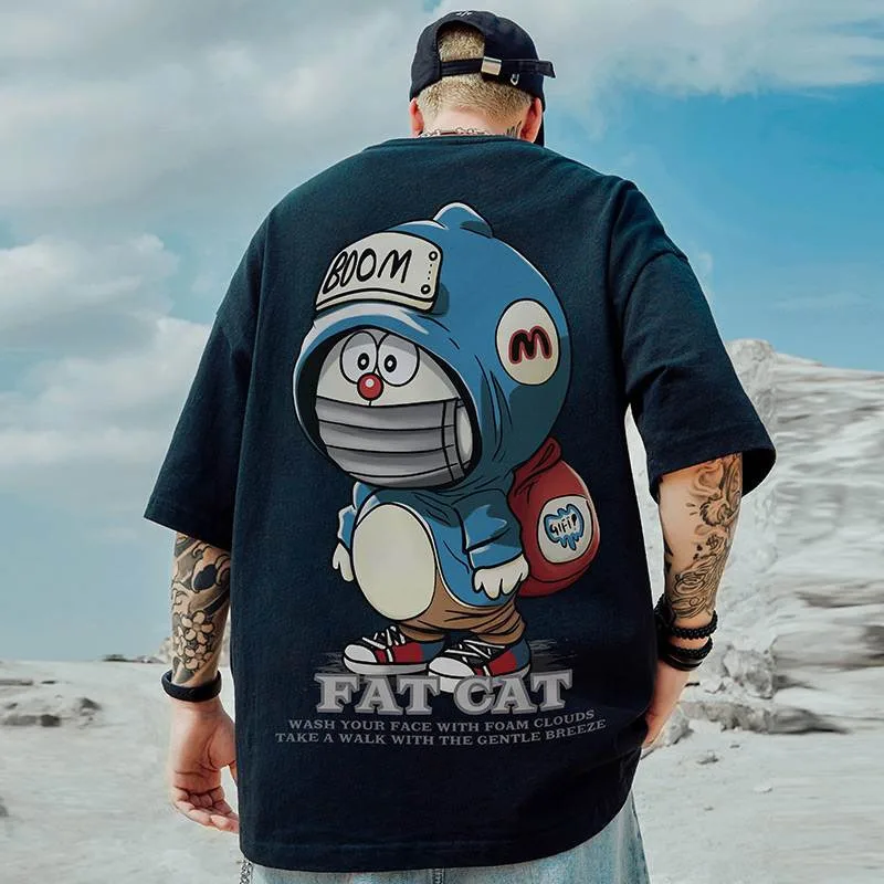 Oversize Trendy Brand Loose American Short Five Quarter Sleeved Large T-shirt Plus Fat Men's Summer_voghion.com