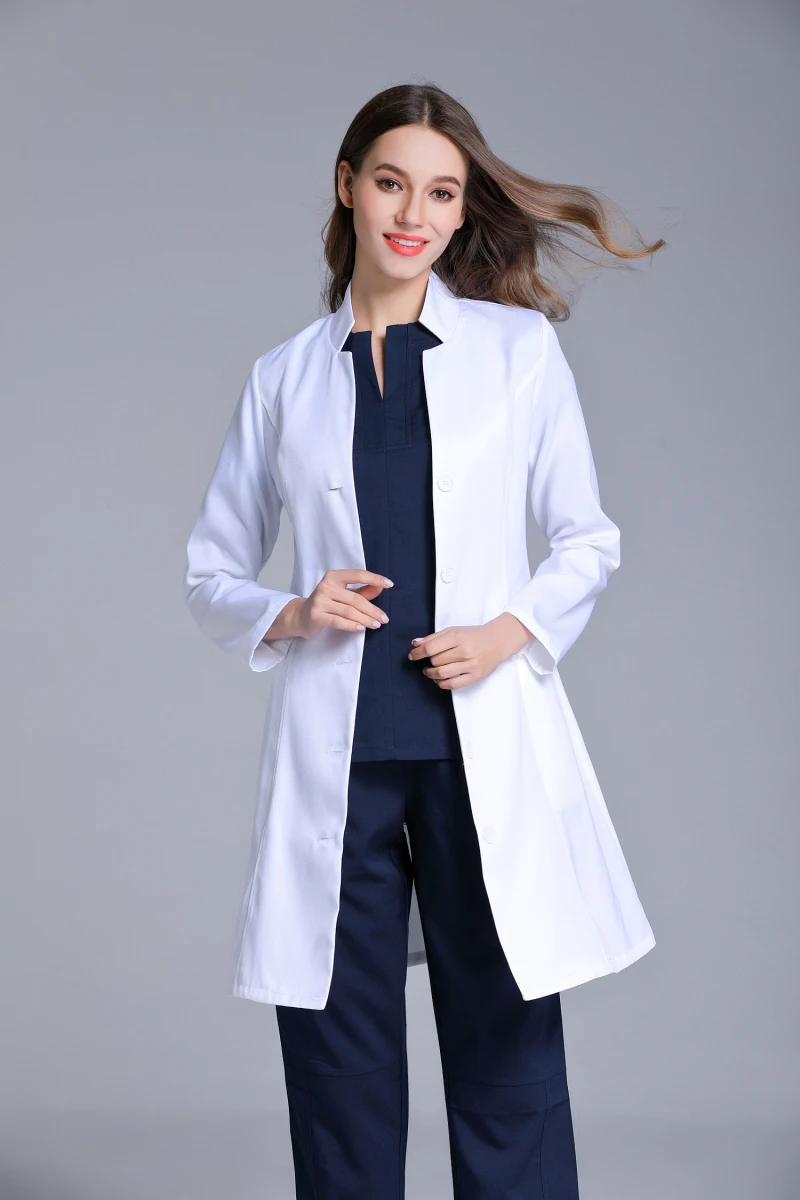 

Autumn Women's Stand Collar Anti-Wrinkle Long Sleeve Lab Uniform Dental Clinic Doctor's Outwear Slim Fit White Color