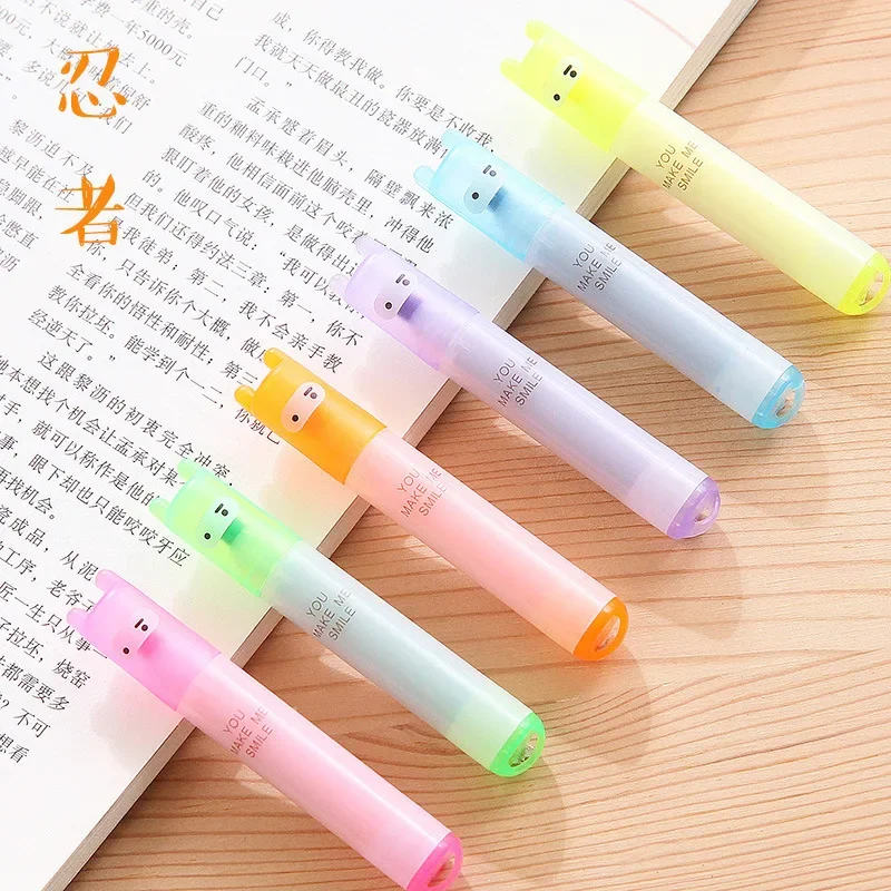 6PCS/Set Rabbit Mini Fluorescent Highlighter Pen Kawaii Chalk Marker Pens Stationery Material Escolar Papelaria School Supplie