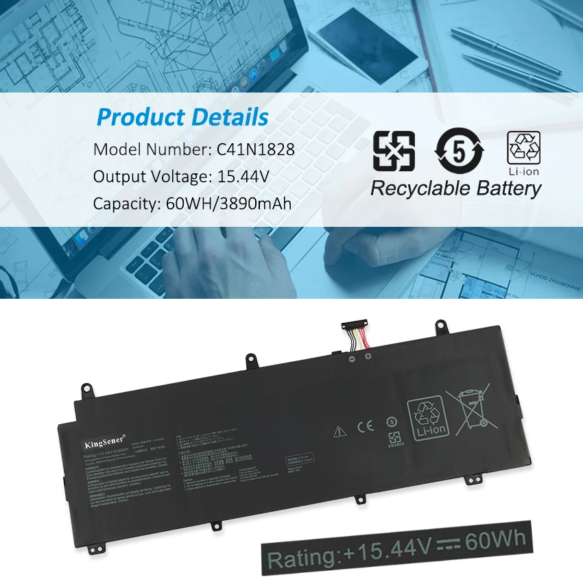 Kingsener C41n1828 Bateria do Portátil para Asus Rog Zephyrus s Gx531gw Gx531gv Gx531gwr Gx531gx Gx531gxr Gx531gv-es003t 15.44v 60wh - Imagem 5