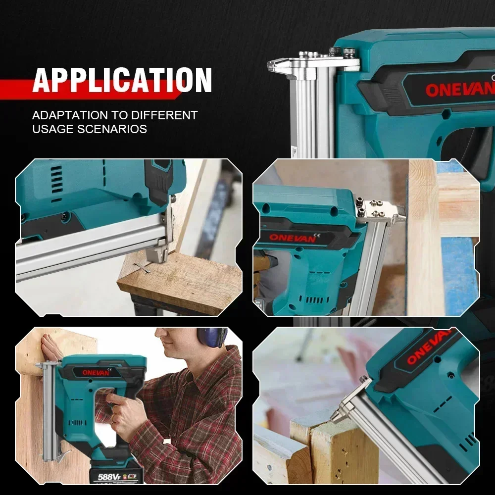Cordless 2Gear Brushless Electric Nail Gun 422J U Nailer Stapler With 1 Set Nails Wookworking Power Tool For Makita 18V Battery 6