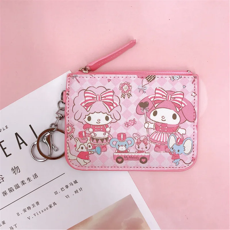 Sanrio Hello Kitty Coin Purse My Melody Bag Kawaii Wallet Anime Pompom Purin Cinnamoroll Card Holder Children Pu Wallet Gifts
