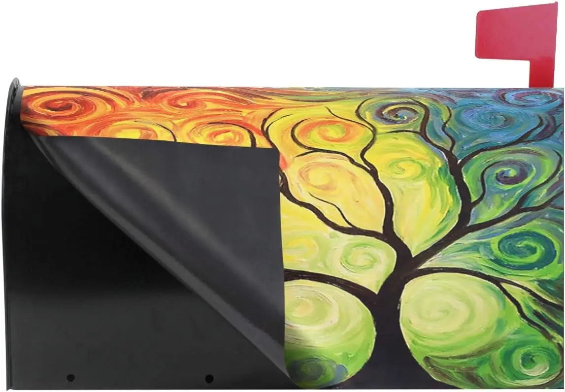 Colorful Rainbow Tree of Life Branch Mailbox Covers Standard Size Abstract Tree of Life Summer Spring Autumn Winter Magnetic