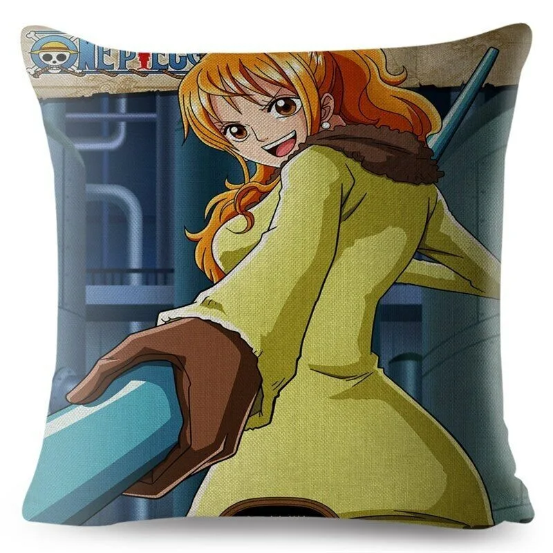 thumbnail image 1 of Fundas de cojín cuadradas con estampado colorido de One Piece de Anime japonés para decoración del hogar, 1 of 5