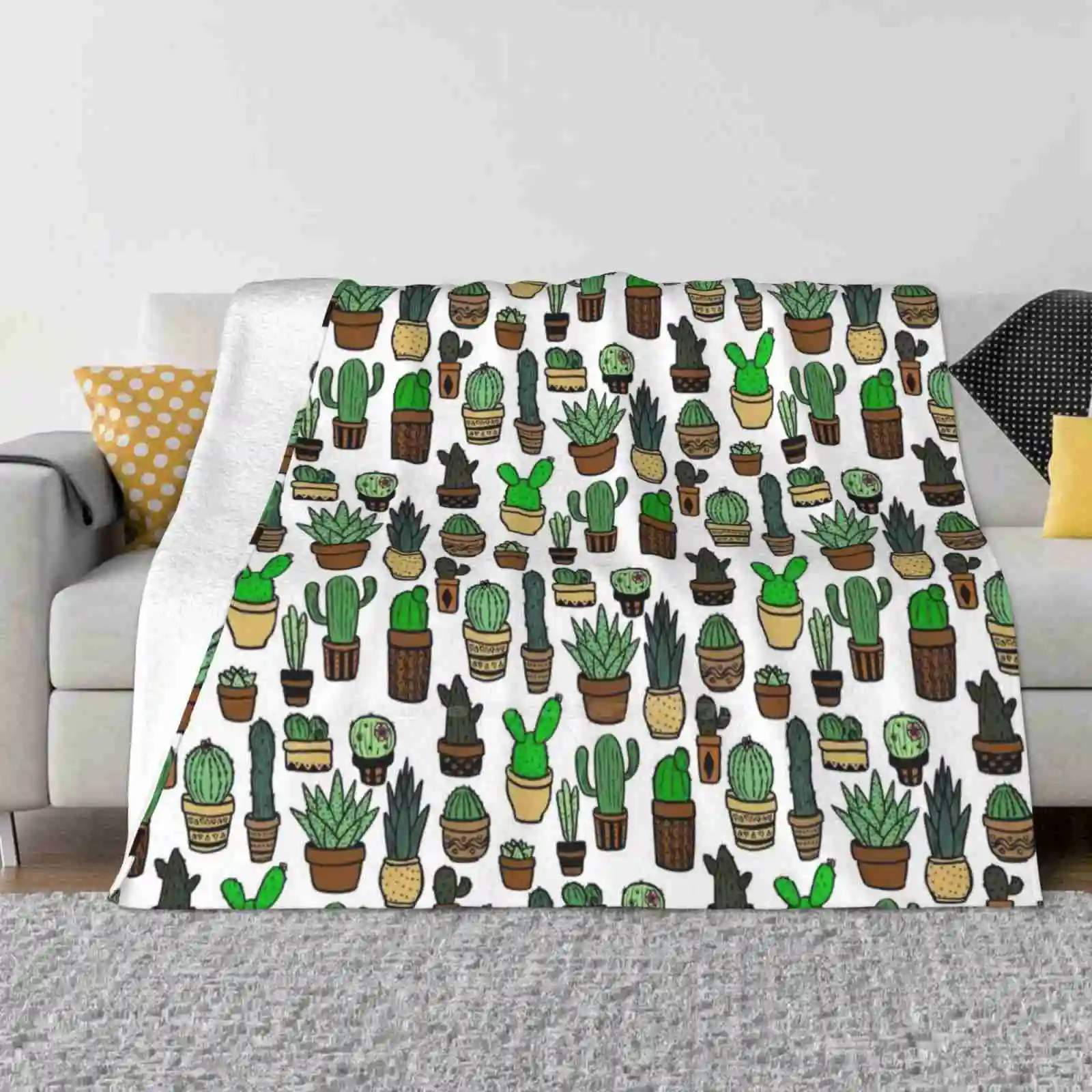 

Cactus Pattern Four Seasons Comfortable Warm Soft Throw Blanket Succulent Cactus Plant Garden Nature Pattern Green Brown