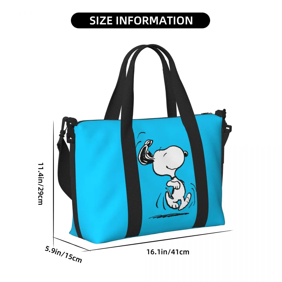 Custom Snoopys Happy Dance Tote Bag Women Large Capacity Cartoon Comic Dog Beach Gym Shoulder Travel Bag 4