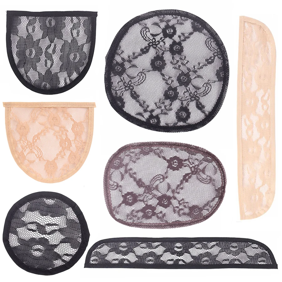 10 pcs/bag Swiss Lace Net for Make Clips Hair Extension Ponytail Hair Toppers Rose Lace Nets Cornrow Caps for Wig Accessories