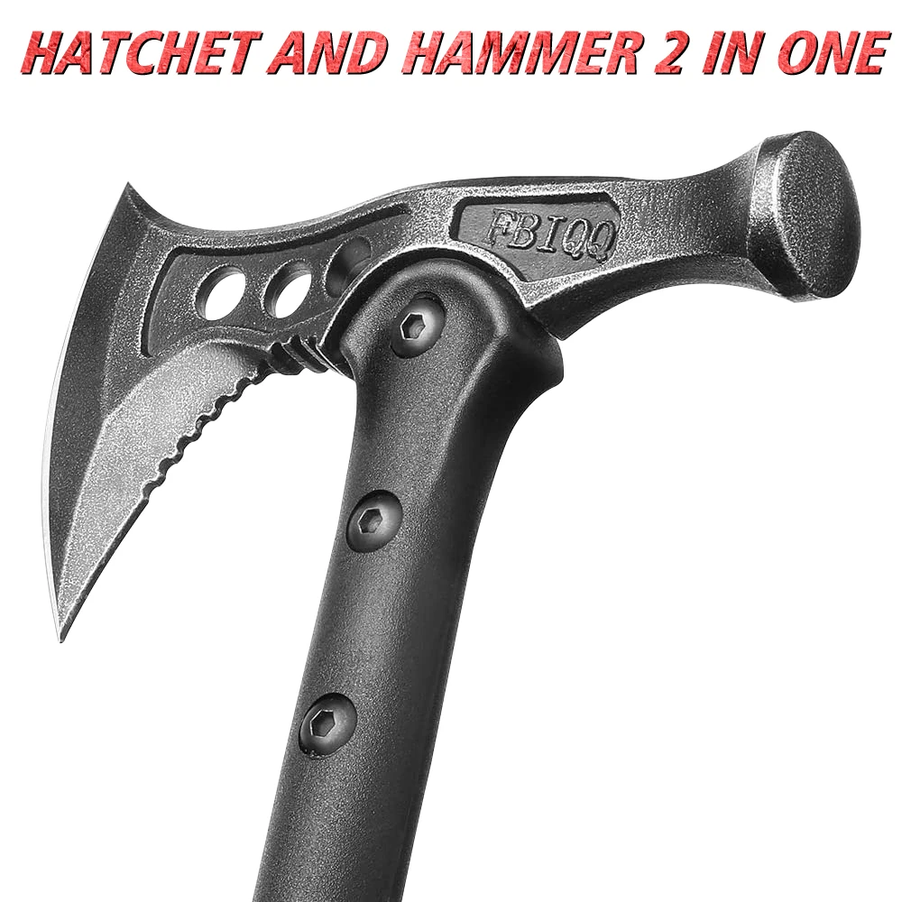 Camping Hatchet Forged Steel Construction Survival Hatchet with Nylon Sheath Anti-Slip & Shock Reduction Grip Tactical Axe 4