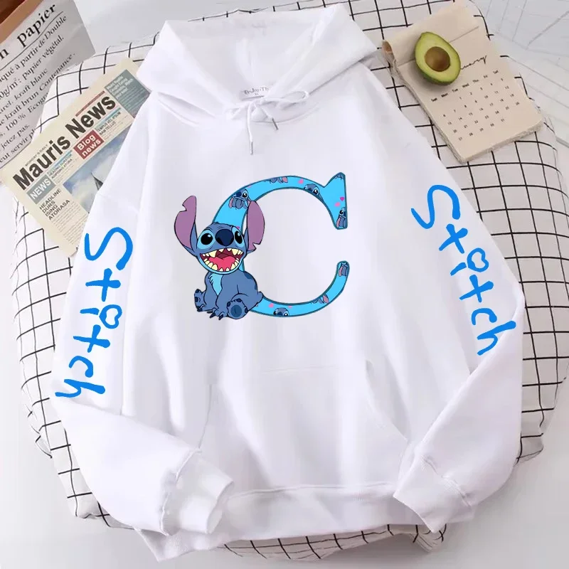 kawaii Hoody Sweatshirts Women's Hoodies Cute Kawaii Disney Lilo & Stitch 26 English Letters Print Hoodie Couple Streetwear 4