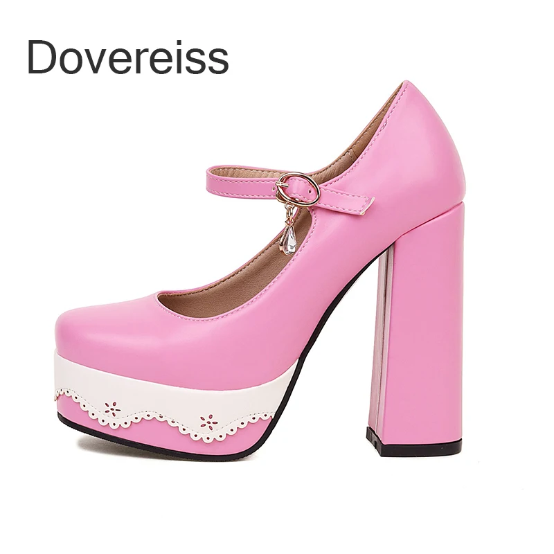 

2022 Fashion Waterproof Pumps Green Blue Pink Square Toe Women's Shoes Elegant New PlatformBuckle Sexy Block Heels 43 44 45 46