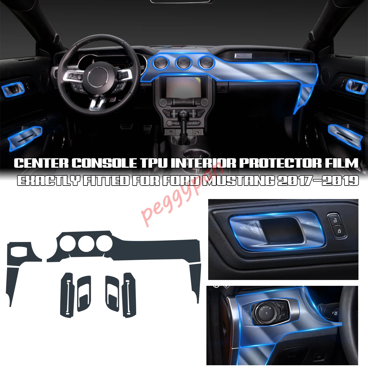 

Precut Interior Center Console Transparent TPU Clear Paint Protective Film Anti-scratch Repair Film For Ford Mustang 2017-2019