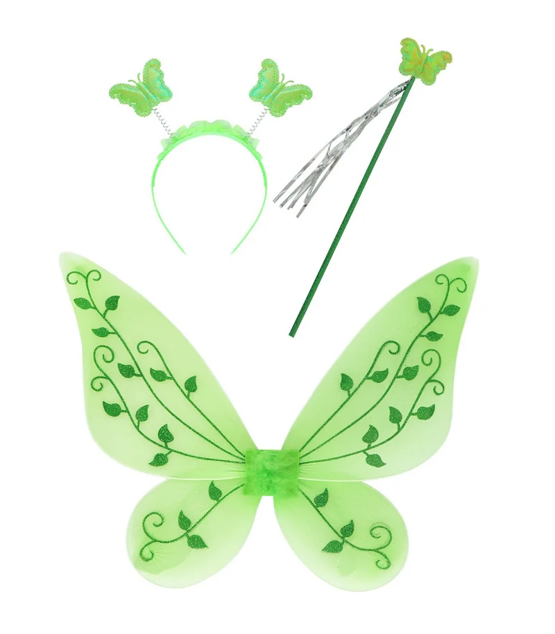 Girls Tiana Princess Accessories Tinker Bell Head Band Crown Wand Gloves Necklace Bracelet Earrings Wing Sets For Kids Party 5
