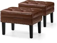 Ottoman Stool, Mid-Century Modern PU Leather Vanity Accent Stool Chair, Makeup Stools Footrest Side Table, Set of 2 3