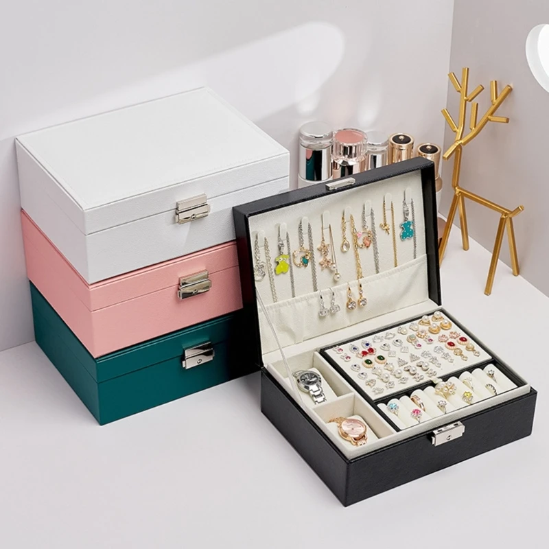 

Stylish Jewelry Box Secure Jewelry Storage Box Lockable Jewelry Case PU Leather Material Jewelry Organizers for Women