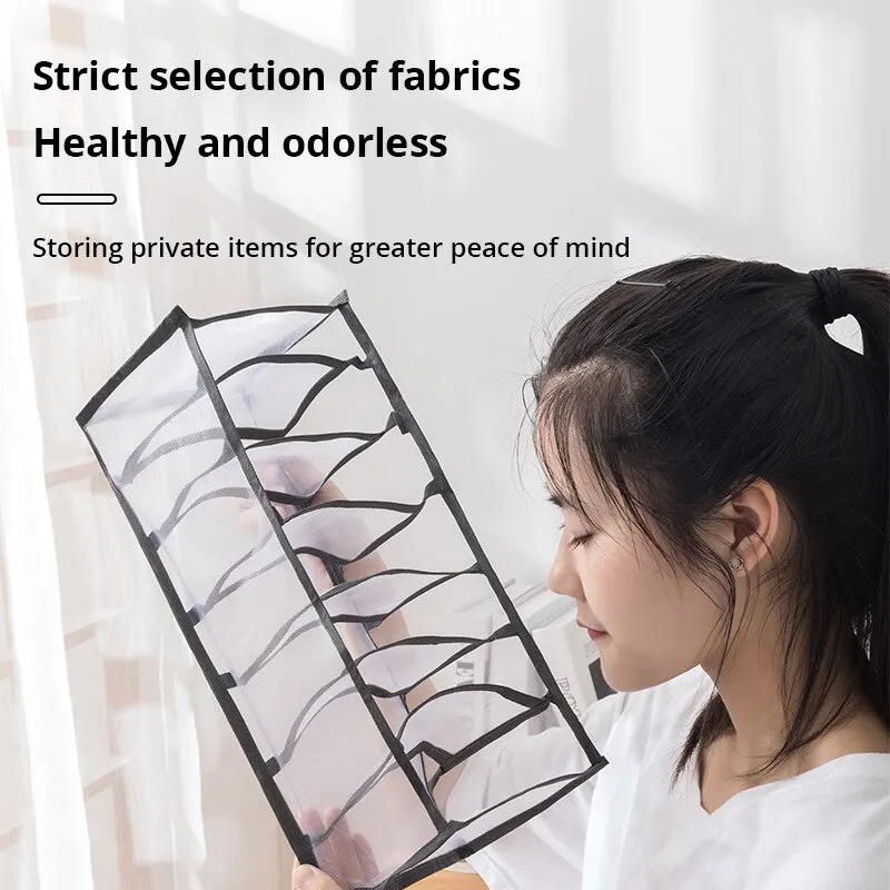 Storage Box 1pc Black Underwear Storage Box Women Socks Wardrobe Drawer Type Bra Underwear Thickened Grid Packing Box Mesh Grid