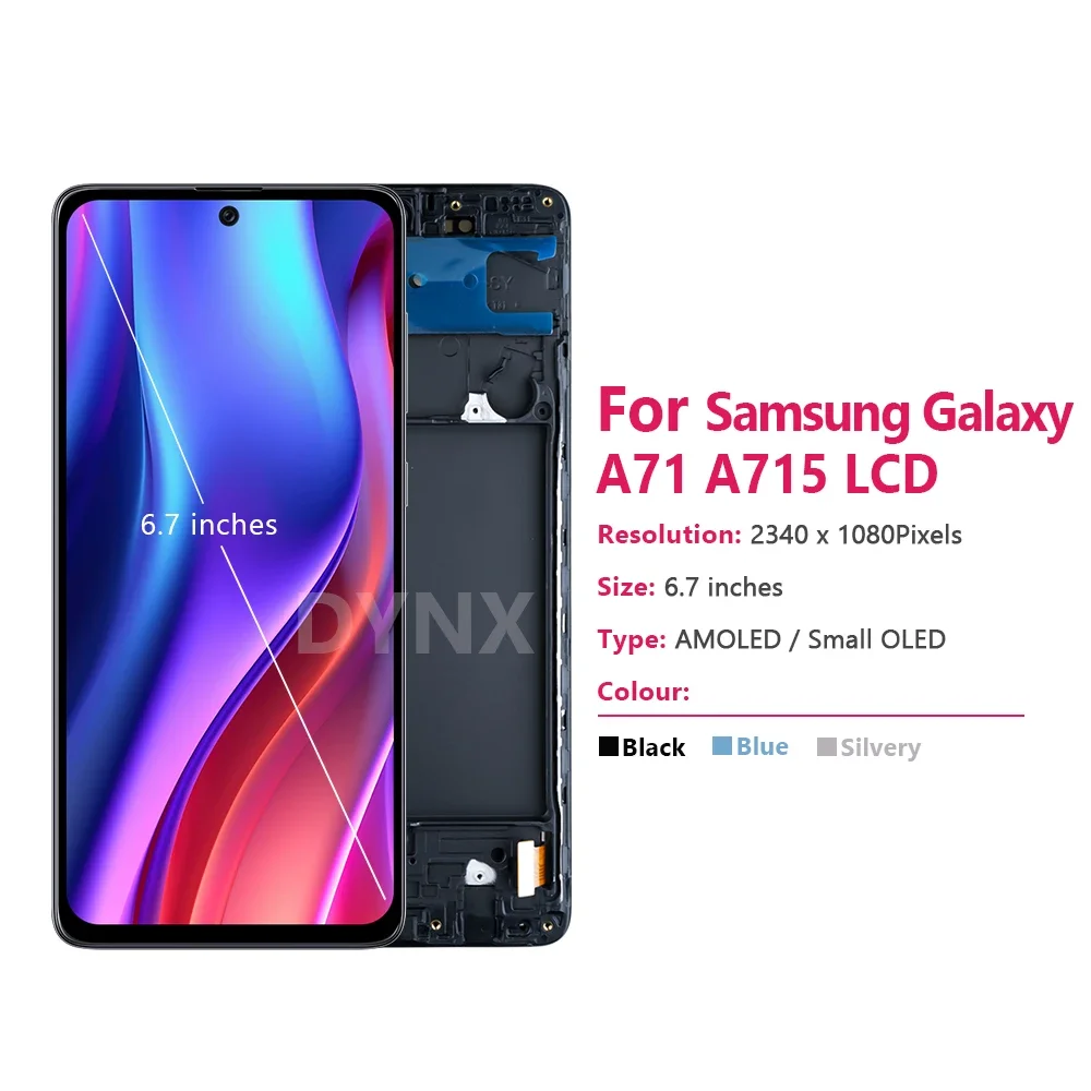 6.7 ''삼성 갤럭시 A71 LCD 디스플레이 터치 스크린 디지타이저 어셈블리 LCD 용 슈퍼 AMOLED SM-A715 A715F 교체 부품