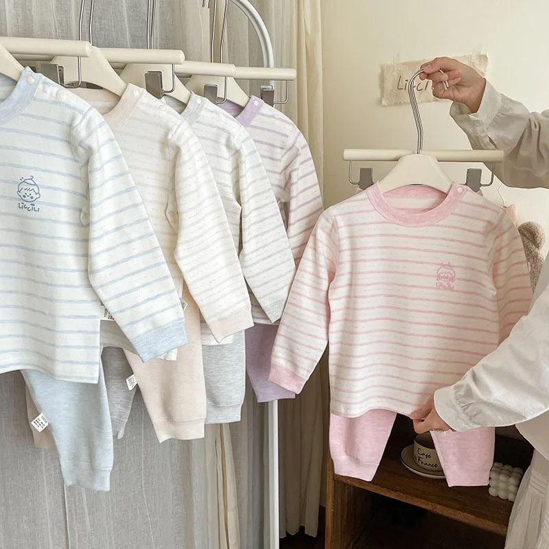 Cute Kids Pajamas Set Autumn Stripe Leisure Clothes
