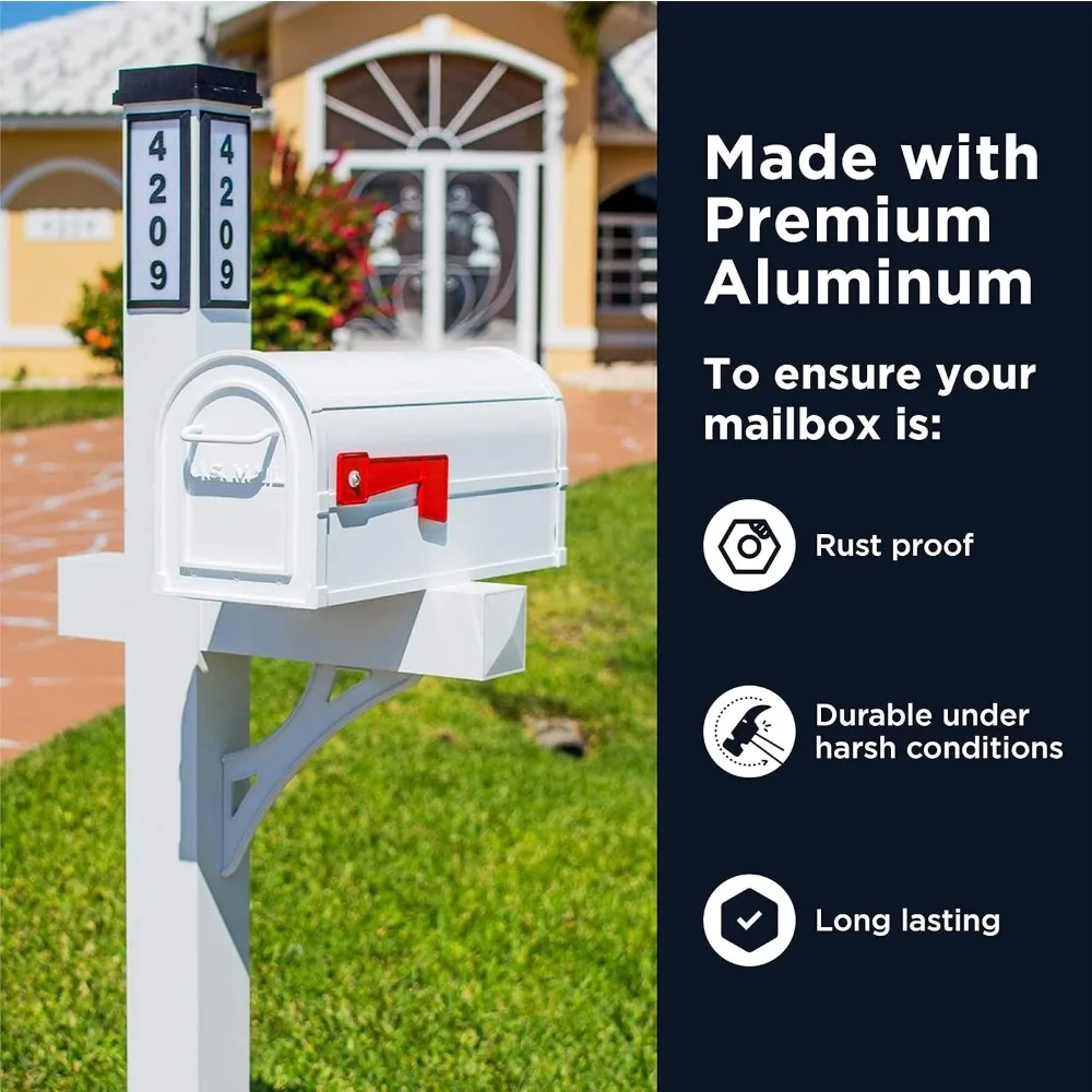 Aluminum Mailboxes for Outside with Post and Solar Mailbox Light for Easy Navigation,Mailbox and Post Combo Kit,Custom Mailboxes 6